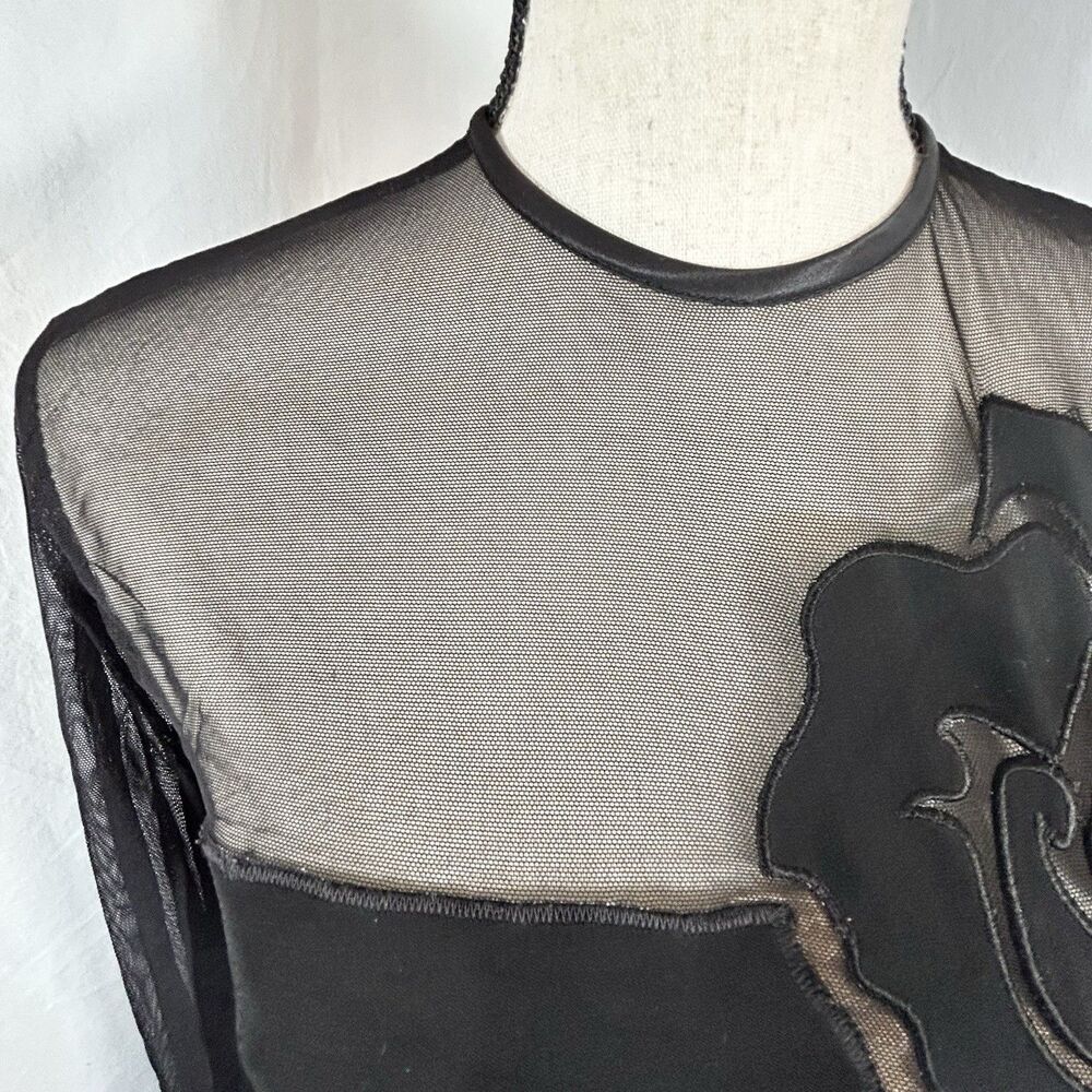 Vtg Caché Rose Applique Black Mesh Bodycon Mini Dress 80s 90s USA Made Size XS - Picture 9 of 15
